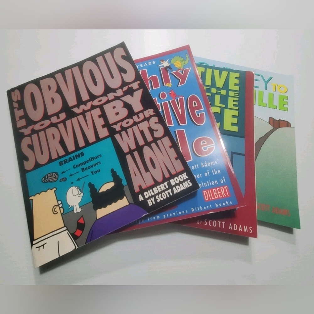 Dilbert Softcover Books & Cup Scott Adams EUC Lot Of 4 Office Humor